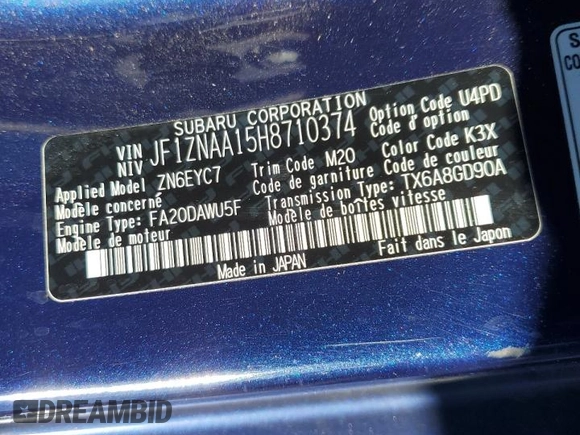 2017 Toyota 86 with VIN JF1ZNAA15H8710374, listed as a Copart auction lot 85290674 with 103,145 mi miles and Salvage Title. Bid and sale history available at carsss.com. Image 12.