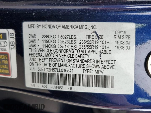 2020 Acura RDX w/Technology Pkg with VIN 5J8TC2H57LL016541, listed as a Copart auction lot 47266024 with 48,720 mi miles. Bid and sale history available at carsss.com. Image 12.