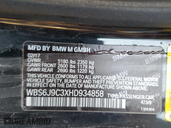 2017 BMW M6 z VIN WBS6J9C3XHD934858, wystawiony jako Copart lot #73714104 z przebiegiem Nie podano mil oraz Szkoda całkowita • Salvage title. Historia ofert i sprzedaży dostępna na DreamBid. Obrazek 12.
