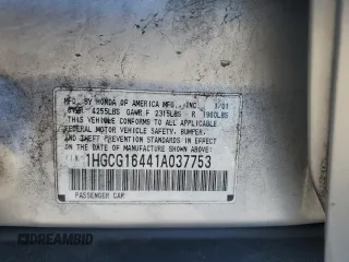2001 Honda Accord LX with VIN 1HGCG16441A037753, listed as a Copart auction lot 47382605 with 249,442 mi miles and Salvage title. Bid and sale history available at DreamBid. Image 14.