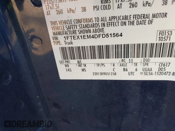2013 Ford F-150 XL with VIN 1FTEX1EM4DFD51564, listed as a IAAI auction lot 41778412 with 192 mi miles. Bid and sale history available at carsss.com. Image 9.