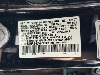 2007 Honda CR-V EX with VIN 5J6RE48597L006155, listed as a IAAI auction lot 42070987 with 257,868 mi miles. Bid and sale history available at carsss.com. Image 9.