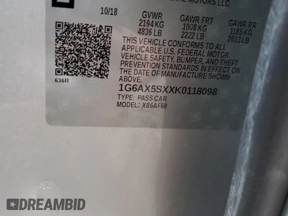 2019 Cadillac CTS Luxury AWD z VIN 1G6AX5SXXK0118098, wystawiony jako Copart lot #85961284 z przebiegiem 11 262 mil mil oraz Szkoda całkowita • Salvage title. Historia ofert i sprzedaży dostępna na DreamBid. Obrazek 12.