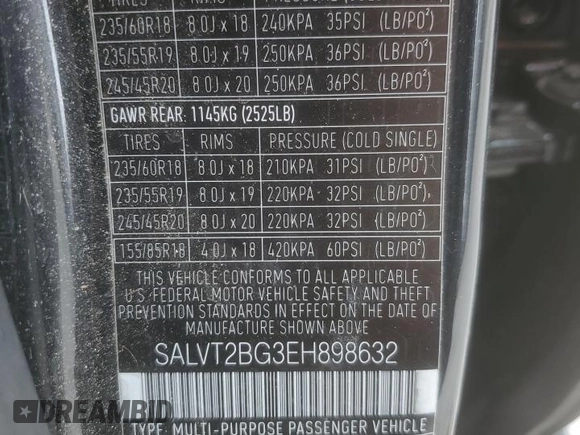 2014 Land Rover Range Rover Evoque Dynamic с VIN SALVT2BG3EH898632, выставлен на аукционе Copart как лот 44534655 с пробегом Не указан миль и Чистый • Clean title. История ставок и продаж доступна на DreamBid. Изображение 13.