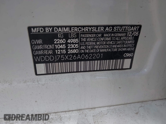 2006 Mercedes-Benz CLS 500 с VIN WDDDJ75X26A062201, выставлен на аукционе IAAI как лот 42121649 с пробегом 153 951 миль миль и . История ставок и продаж доступна на DreamBid. Изображение 9.