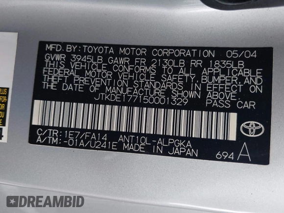 2005 Scion tC with VIN JTKDE177150001329, listed as a IAAI auction lot 41952901 with 143,223 mi miles. Bid and sale history available at carsss.com. Image 9.