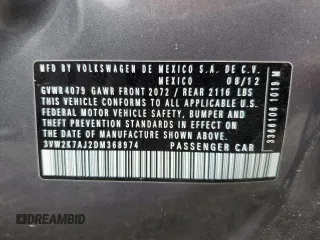 2013 Volkswagen Jetta S with VIN 3VW2K7AJ2DM368974, listed as a Copart auction lot 50562475 with 172,691 mi miles and Salvage title. Bid and sale history available at DreamBid. Image 14.