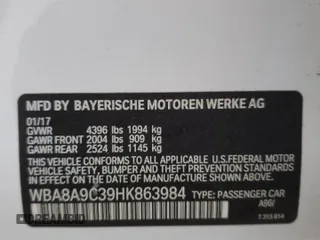 2017 BMW 3 Series 320i z VIN WBA8A9C39HK863984, wystawiony jako Copart lot #47927845 z przebiegiem 82 891 mil mil oraz Szkoda całkowita • Salvage title. Historia ofert i sprzedaży dostępna na DreamBid. Obrazek 12.
