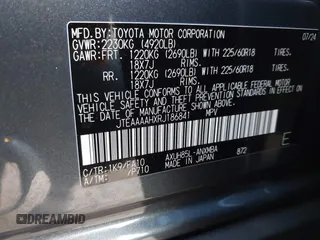 2024 Toyota Venza LE with VIN JTEAAAAHXRJ186841, listed as a IAAI auction lot 41782108 with 274 mi miles and . Bid and sale history available at DreamBid. Image 9.