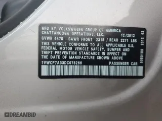 2013 Volkswagen Passat SEL Premium with VIN 1VWCP7A33DC078266, listed as a Copart auction lot 88901625 with 0 mi miles and Salvage Title. Bid and sale history available at carsss.com. Image 15.