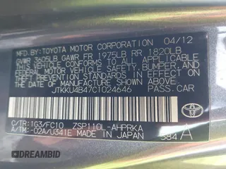 2012 Scion xD with VIN JTKKU4B47C1024646, listed as a IAAI auction lot 41652309 with 166,188 mi miles and . Bid and sale history available at DreamBid. Image 9.