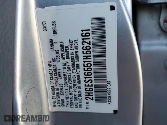2001 Honda Civic LX with VIN 2HGES16551H562161, listed as a Copart auction lot 71089984 with 0 mi miles and Salvage Title. Bid and sale history available at carsss.com. Image 14.