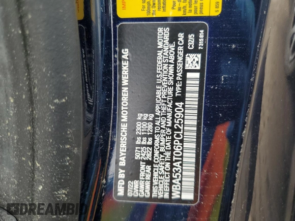 2023 BMW 4 Series M440i with VIN WBA53AT06PCL25904, listed as a Copart auction lot 74213494 with Not Provided miles and Non Repairable. Bid and sale history available at DreamBid. Image 13.