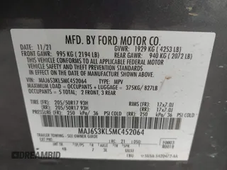 2021 Ford EcoSport Titanium z VIN MAJ6S3KL5MC452064, wystawiony jako IAAI lot #42049689 z przebiegiem 66 056 mil mil oraz . Historia ofert i sprzedaży dostępna na DreamBid. Obrazek 9.