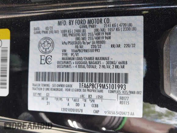 2021 Ford Mustang GT z VIN 1FA6P8CF9M5101993, wystawiony jako IAAI lot #42152731 z przebiegiem 25 699 mil mil oraz . Historia ofert i sprzedaży dostępna na DreamBid. Obrazek 9.