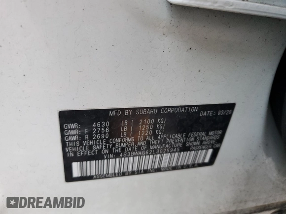 2020 Subaru Legacy Special Sports with VIN 4S3BWAG62L3025945, listed as a Copart auction lot 48670405 with Not Provided miles and Salvage Title. Bid and sale history available at carsss.com. Image 12.