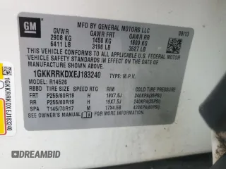 2014 GMC Acadia SLT z VIN 1GKKRRKDXEJ183240, wystawiony jako Copart lot #54329195 z przebiegiem 192 486 mil mil oraz Szkody całkowita. Historia ofert i sprzedaży dostępna na DreamBid. Obrazek 13.