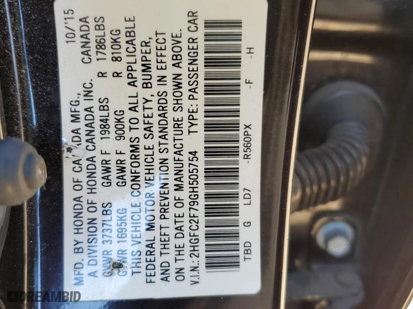 2016 Honda Civic Sedan EX with VIN 2HGFC2F79GH505754, listed as a Copart auction lot 49626645 with 113,147 mi miles and Salvage Title. Bid and sale history available at carsss.com. Image 14.