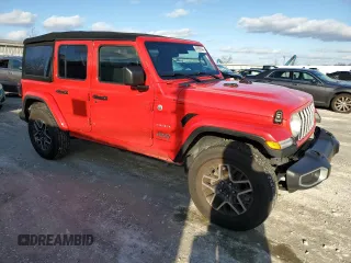 2024 Jeep Wrangler Sahara with VIN 1C4PJXEG9RW236263, listed as a Copart auction lot 45009025 with 13,985 mi miles and Salvage Title. Bid and sale history available at carsss.com. Image 4.