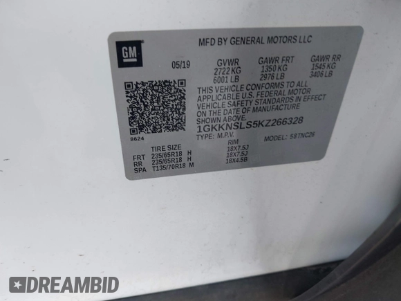 2019 GMC Acadia SLE with VIN 1GKKNSLS5KZ266328, listed as a IAAI auction lot 41641624 with 42,431 mi miles and . Bid and sale history available at DreamBid. Image 9.