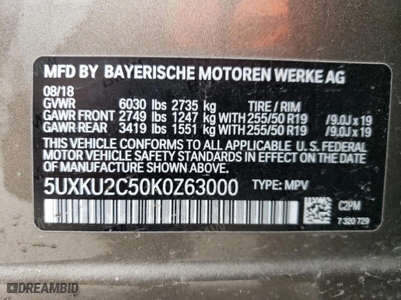 2019 BMW X6 xDrive35i with VIN 5UXKU2C50K0Z63000, listed as a Copart auction lot 51185855 with 25,456 mi miles and Salvage Title. Bid and sale history available at carsss.com. Image 13.