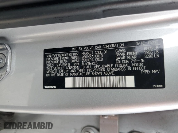 2016 Volvo XC90 Momentum with VIN YV4102XKXG1074017, listed as a Copart auction lot 52140495 with 96,009 mi miles and Salvage Title. Bid and sale history available at carsss.com. Image 13.