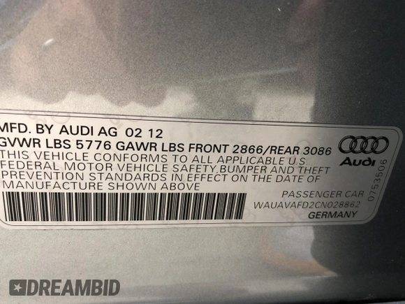 2012 Audi A8 с VIN WAUAVAFD2CN028862, выставлен на аукционе Copart как лот 80295204 с пробегом 162 752 миль миль и Чистый • Clean title. История ставок и продаж доступна на DreamBid. Изображение 10.