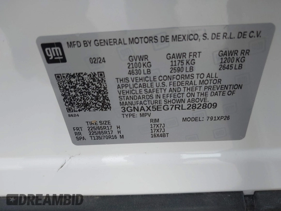 2024 Chevrolet Equinox LS with VIN 3GNAX5EG7RL282809, listed as a IAAI auction lot 41303269 with 5,291 mi miles. Bid and sale history available at carsss.com. Image 8.