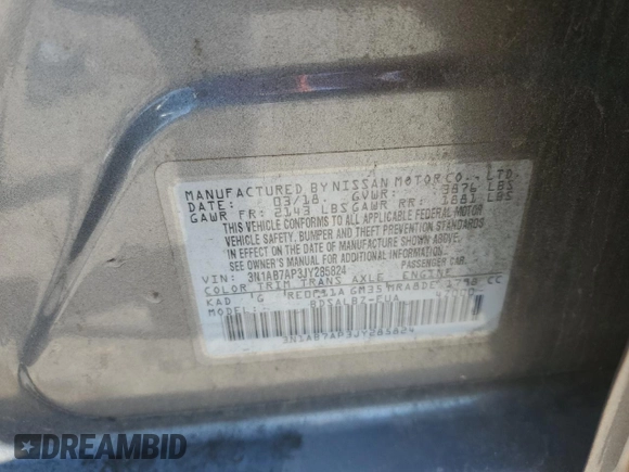 2018 Nissan Sentra S with VIN 3N1AB7AP3JY285824, listed as a Copart auction lot 51109415 with 122,986 mi miles and Salvage Title. Bid and sale history available at carsss.com. Image 13.