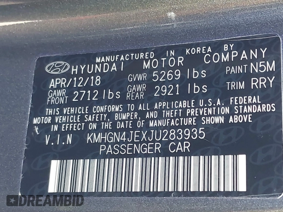 2018 Genesis G80 3.8L z VIN KMHGN4JEXJU283935, wystawiony jako IAAI lot #41750441 z przebiegiem 70 165 mil mil oraz . Historia ofert i sprzedaży dostępna na DreamBid. Obrazek 9.