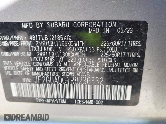 2024 Subaru Crosstrek Premium z VIN JF2GUADC1R8236332, wystawiony jako IAAI lot #42582230 z przebiegiem Nie podano mil oraz . Historia ofert i sprzedaży dostępna na DreamBid. Obrazek 9.