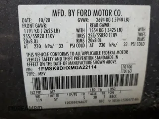 2021 Ford Explorer XLT with VIN 1FMSK8DHXMGA22114, listed as a Copart auction lot 52604955 with 212,538 mi miles and Salvage Title. Bid and sale history available at carsss.com. Image 13.