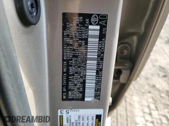 2007 Toyota Corolla CE with VIN 2T1BR32E57C855673, listed as a Copart auction lot 54493295 with 97,157 mi miles and Salvage Title. Bid and sale history available at carsss.com. Image 12.