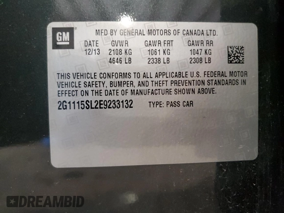 2014 Chevrolet Impala LT с VIN 2G1115SL2E9233132, выставлен на аукционе Copart как лот 58823345 с пробегом 90 764 миль миль и Списание • Salvage title. История ставок и продаж доступна на DreamBid. Изображение 12.