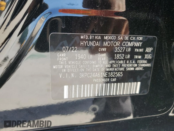 2022 Hyundai Accent SE with VIN 3KPC24A61NE182565, listed as a Copart auction lot 53781655 with Not Provided miles and Salvage Title. Bid and sale history available at DreamBid. Image 12.