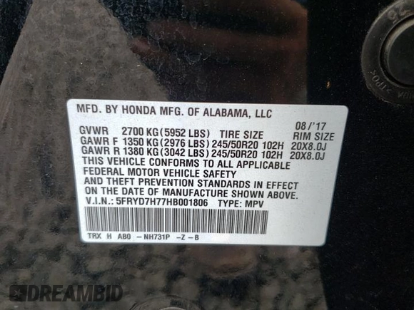 2017 Acura MDX Sport Hybrid w/Advance Pkg with VIN 5FRYD7H77HB001806, listed as a Copart auction lot 66971634 with 0 mi miles and Salvage Title. Bid and sale history available at carsss.com. Image 13.