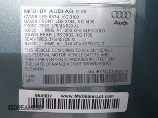 2007 Audi Q7 Premium with VIN WA1BY74LX7D068219, listed as a IAAI auction lot 41829548 with 125,071 mi miles and . Bid and sale history available at DreamBid. Image 9.