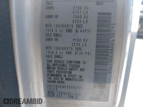 2013 Nissan NV200 SV with VIN 3N6CM0KN8DK690795, listed as a IAAI auction lot 42254323 with 154,092 mi miles and . Bid and sale history available at DreamBid. Image 9.