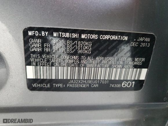 2014 Mitsubishi Lancer Sportback ES with VIN JA32X2HU9EU017031, listed as a Copart auction lot 84561104 with 85,983 mi miles and Salvage Title. Bid and sale history available at carsss.com. Image 12.