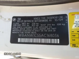 2010 BMW 5 Series 535i with VIN WBANW1C55AC168036, listed as a Copart auction lot 84266224 with 159,224 mi miles and Salvage Title. Bid and sale history available at carsss.com. Image 12.