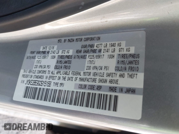 2016 Mazda CX-5 Sport with VIN JM3KE2BE9G0915168, listed as a IAAI auction lot 41482749 with 86,802 mi miles and . Bid and sale history available at carsss.com. Image 9.