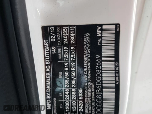 2013 Mercedes-Benz GLK 350 with VIN WDCGG8JB6DG082669, listed as a Copart auction lot 71133114 with 104,959 mi miles and Clean Title. Bid and sale history available at DreamBid. Image 13.