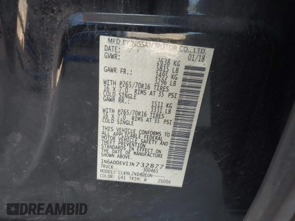 2018 Nissan Frontier SV with VIN 1N6AD0EV1JN732877, listed as a IAAI auction lot 42261667 with 139,686 mi miles and . Bid and sale history available at DreamBid. Image 9.