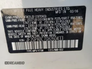2016 Subaru Crosstrek Premium с VIN JF2GPABC7GH260433, выставлен на аукционе Copart как лот 46762185 с пробегом Не указан миль и Списание • Salvage title. История ставок и продаж доступна на DreamBid. Изображение 13.