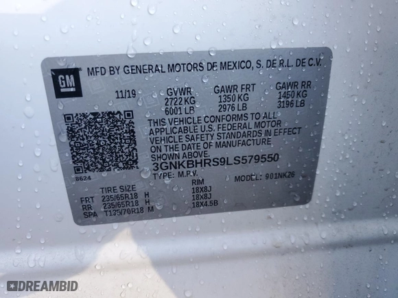 2020 Chevrolet Blazer LT with VIN 3GNKBHRS9LS579550, listed as a Copart auction lot 82816124 with 112,686 mi miles and Salvage Title. Bid and sale history available at carsss.com. Image 13.