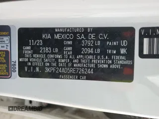 2024 Kia Forte LX with VIN 3KPF24AD5RE726244, listed as a Copart auction lot 47210975 with 35,402 mi miles and Salvage Title. Bid and sale history available at carsss.com. Image 12.