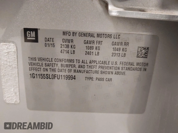 2015 Chevrolet Impala LTZ with VIN 1G1155SL0FU119994, listed as a IAAI auction lot 41813560 with 140,716 mi miles and . Bid and sale history available at DreamBid. Image 9.