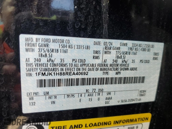 2024 Ford Expedition Max XLT with VIN 1FMJK1H88REA40692, listed as a Copart auction lot 58345455 with 49,226 mi miles and Clean title. Bid and sale history available at DreamBid. Image 13.