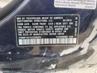 2012 Volkswagen Passat SE with VIN 1VWBP7A31CC075473, listed as a Copart auction lot 42521505 with 286,113 mi miles and Salvage Title. Bid and sale history available at carsss.com. Image 15.