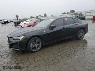 2023 Acura TLX w/A-Spec Package with VIN 19UUB5F55PA003901, listed as a Copart auction lot 48999125 with 17,077 mi miles and Salvage Title. Bid and sale history available at carsss.com. Image 1.